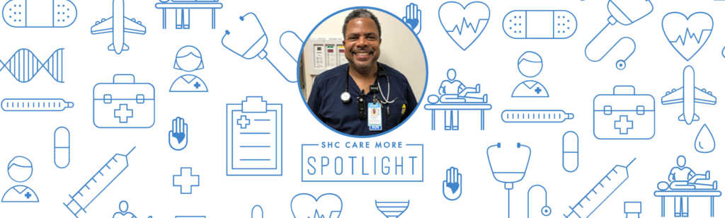 Banner: Care More Spotlight of a male nurse