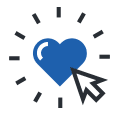 icon of computer mouse cursor pointing to a blue heart, denoting caring environment at Supplemental Health Care