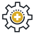 icon of a gear with a medical symbol in the middle