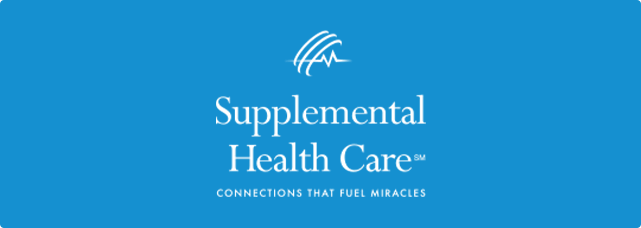 Blue background Supplemental Health Care Logo with the tagline: Connections That fuel Miracles