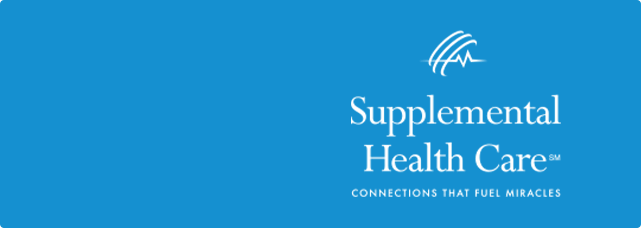 Blue background Supplemental Health Care Logo with the tagline: Connections That fuel Miracles