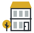 A drawing depicting a house with a yellow roof and yellow tree, representing Supplemental Health Care's ability to help you find housing for your travel nurse job