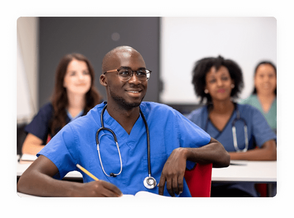 Image: Medical student looking attentively away from camera